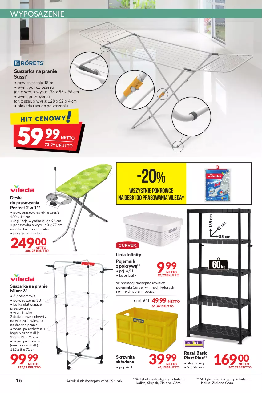 Gazetka promocyjna Makro - [Oferta promocyjna] Artykuły spożywcze i przemysłowe - ważna 28.06 do 11.07.2022 - strona 16 - produkty: Deska do prasowania, Pojemnik, Regał, Sok, Suszarka, Suszarka na pranie, Uchwyty, Vileda, Wieszak