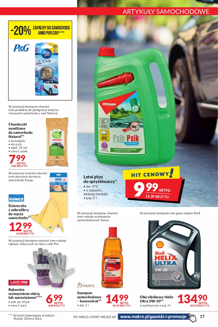 Gazetka promocyjna Makro - [Oferta promocyjna] Artykuły spożywcze i przemysłowe - ważna 28.06 do 11.07.2022 - strona 17 - produkty: Ambi Pur, Chusteczki, Olej, Olej silnikowy, Płyn do spryskiwaczy, Pur, Rękawice, Ser, Sonax, Szampon