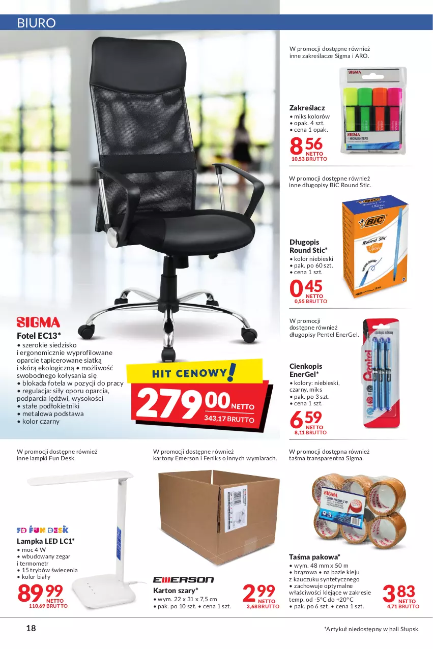 Gazetka promocyjna Makro - [Oferta promocyjna] Artykuły spożywcze i przemysłowe - ważna 28.06 do 11.07.2022 - strona 18 - produkty: BIC, Biuro, Długopis, Fotel, Klej, Por, Siedzisko, Sok, Taśma pakowa, Termometr, Tran, Zegar