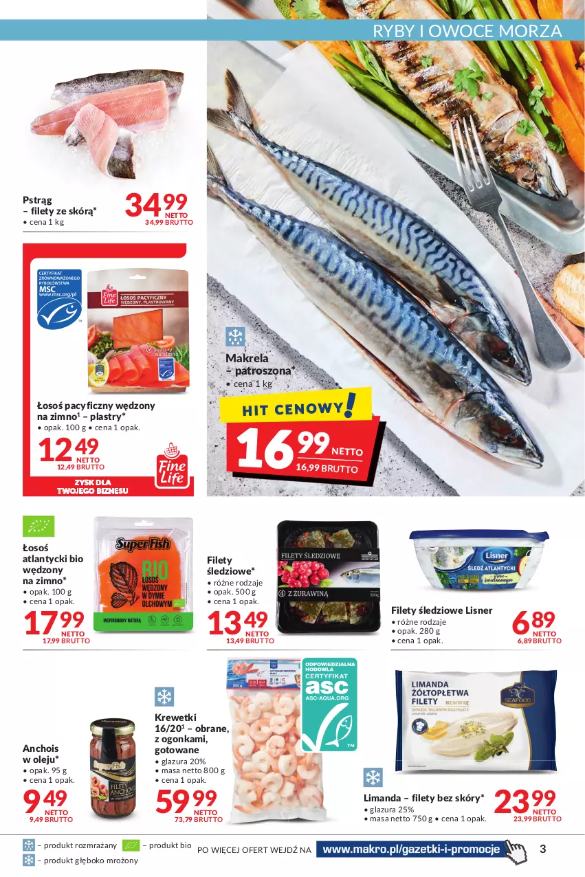 Gazetka promocyjna Makro - [Oferta promocyjna] Artykuły spożywcze i przemysłowe - ważna 28.06 do 11.07.2022 - strona 3 - produkty: Glazura, Krewetki, Lazur, Lisner, Olej, Owoce, Owoce morza, Pstrąg, Ryby i owoce morza