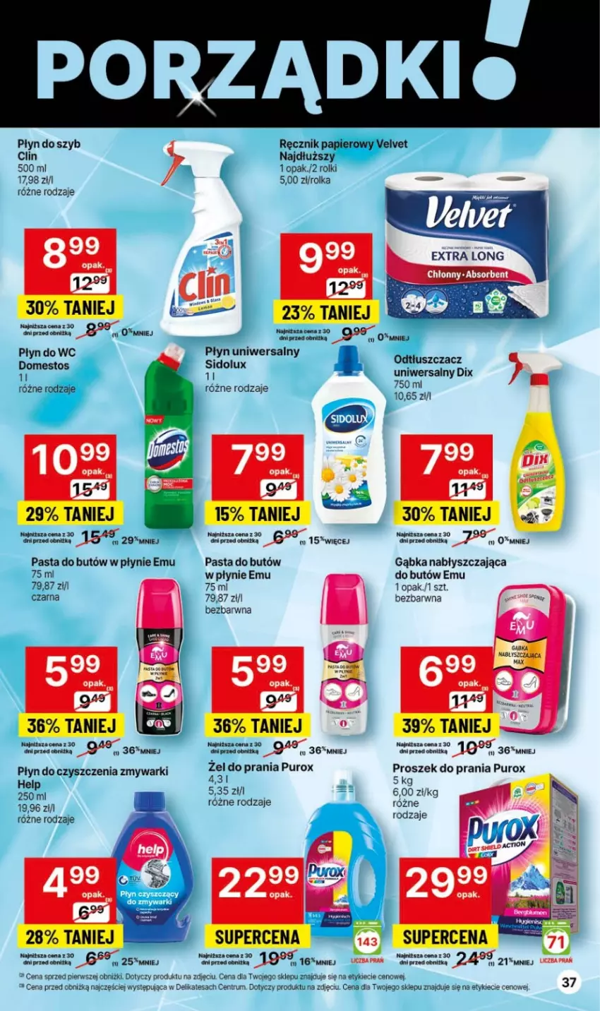 Gazetka promocyjna Delikatesy Centrum - Dyskontowe ceny w Delikatesach Centrum - ważna 07.12 do 13.12.2023 - strona 37 - produkty: Clin, Domestos, Płyn do szyb, Płyn do wc, Por, Pur, Rum, Sidolux, Zmywarki