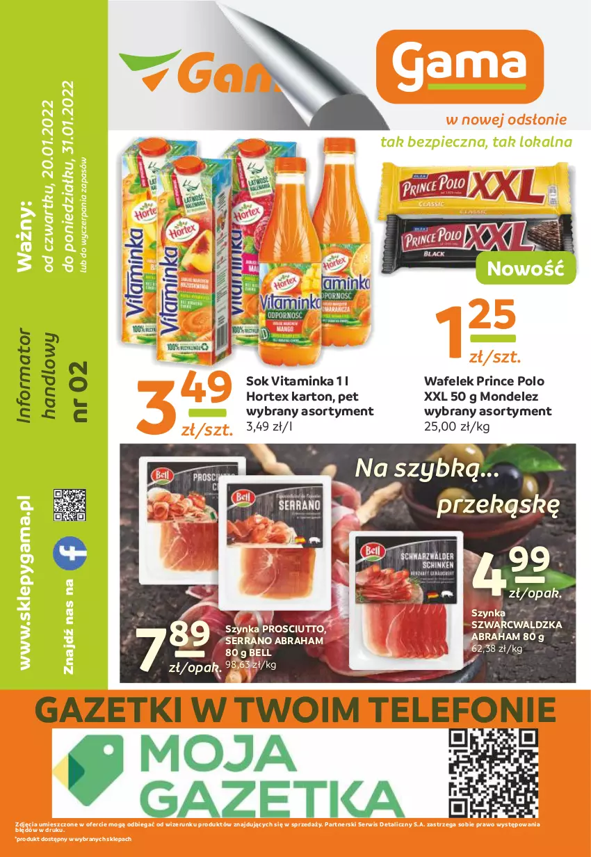 Gazetka promocyjna Gama - Gazetka Gama - ważna 31.01.2022 do 20.01.2023 - strona 12 - produkty: Bell, Hortex, Inka, Piec, Prince Polo, Prosciutto, Ser, Sok, Szynka, Telefon, Wafelek