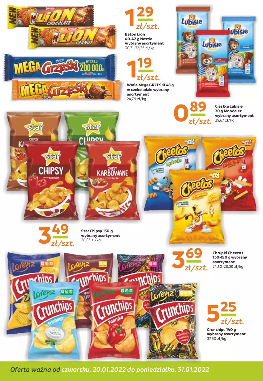 Gazetka promocyjna Gama - Gazetka Gama - ważna 31.01.2022 do 20.01.2023 - strona 6 - produkty: Baton, Cheetos, Chipsy, Chrupki, Ciastka, Crunchips, Grześki, Lion, Lubisie