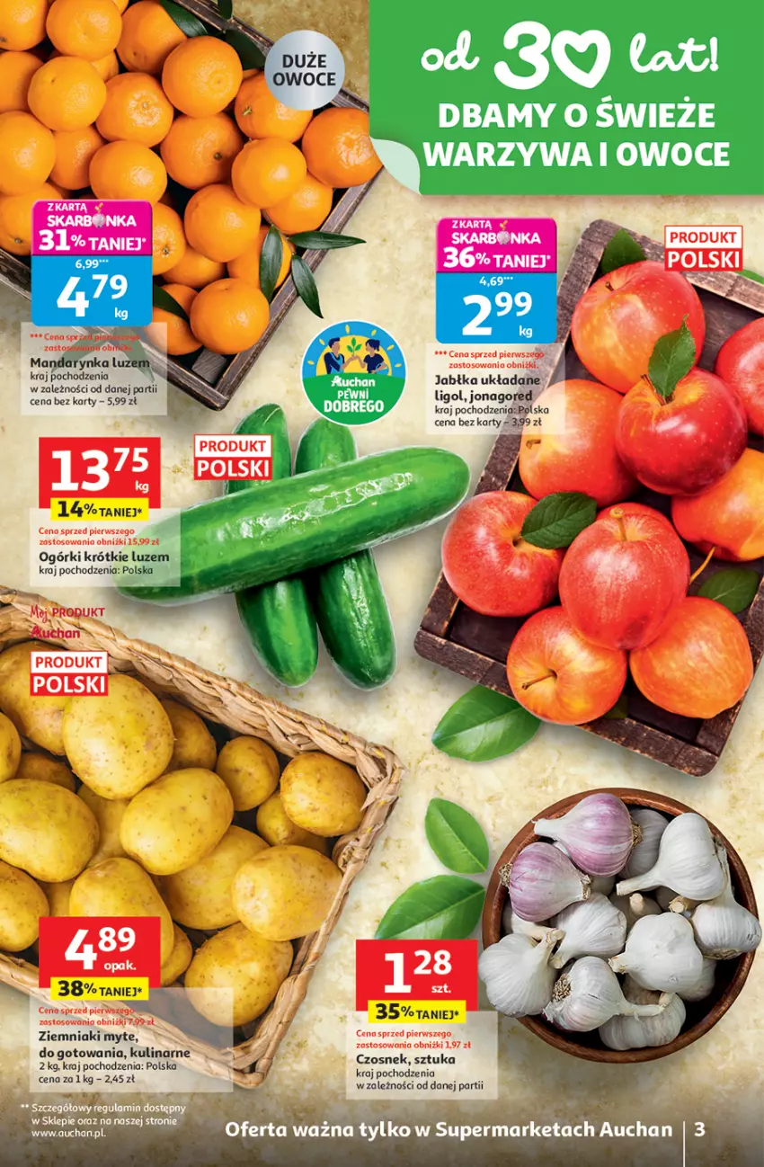 Gazetka promocyjna Auchan - Gazetka 30 Lat Supermarket Auchan - ważna 26.02 do 04.03.2026 - strona 3 - produkty: Czosnek, Fa, Jabłka, Ligol, Owoce, Warzywa, Warzywa i owoce, Ziemniaki