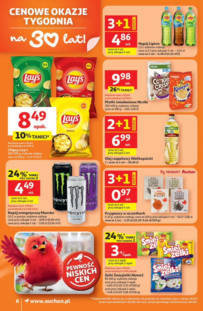 Gazetka promocyjna Auchan - Gazetka 30 Lat Supermarket Auchan - ważna 26.02 do 04.03.2026 - strona 6 - produkty: Danio, Laur, Lipton, Napój, Napój energetyczny, Nimm2, Olej, Olej rzepakowy, Pieprz, Przyprawy