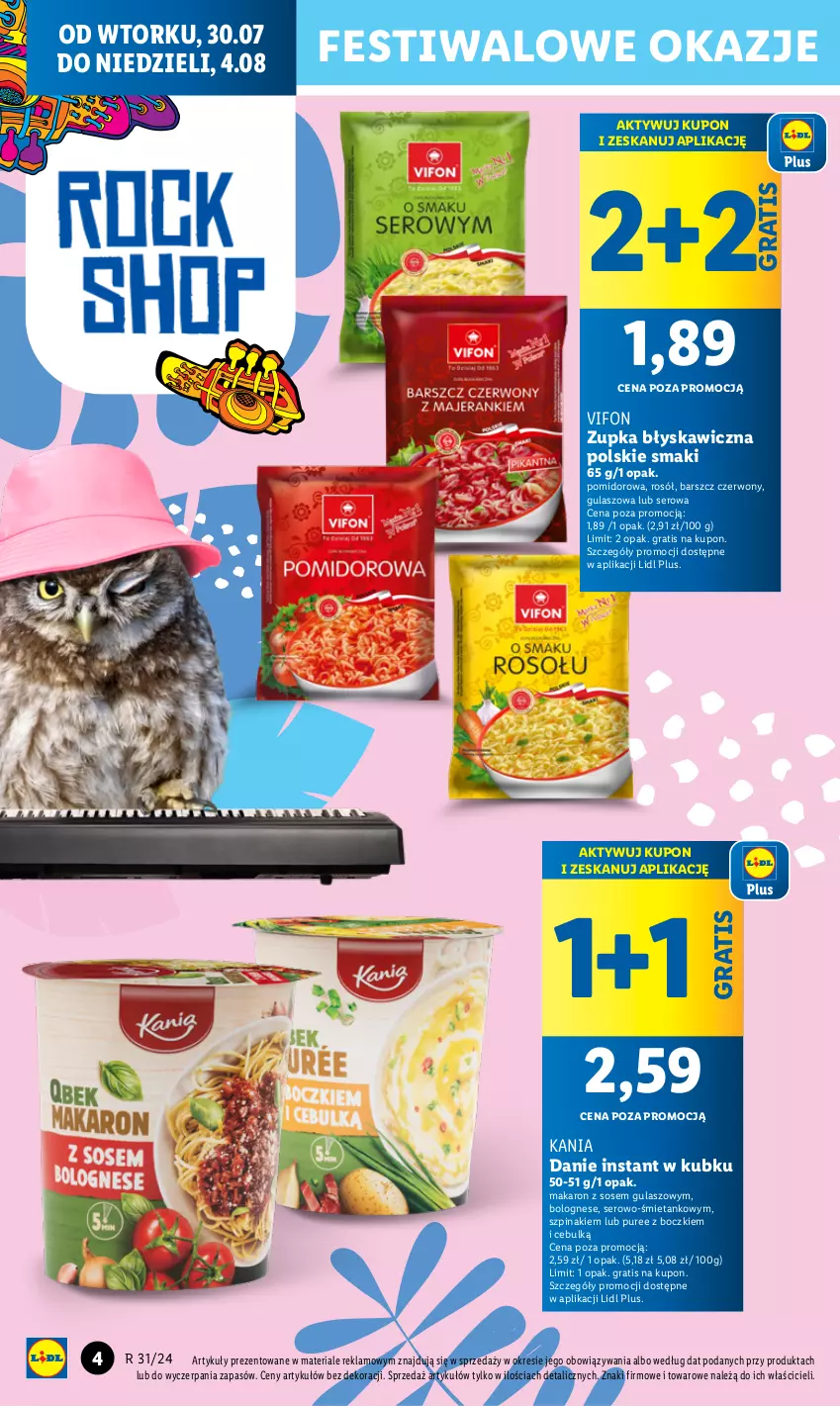 Gazetka promocyjna Lidl - GAZETKA - ważna 30.07 do 04.08.2024 - strona 4 - produkty: Gra, Makaron, Makaron z sosem, Pur, Rosół, Ser, Sos, Szpinak