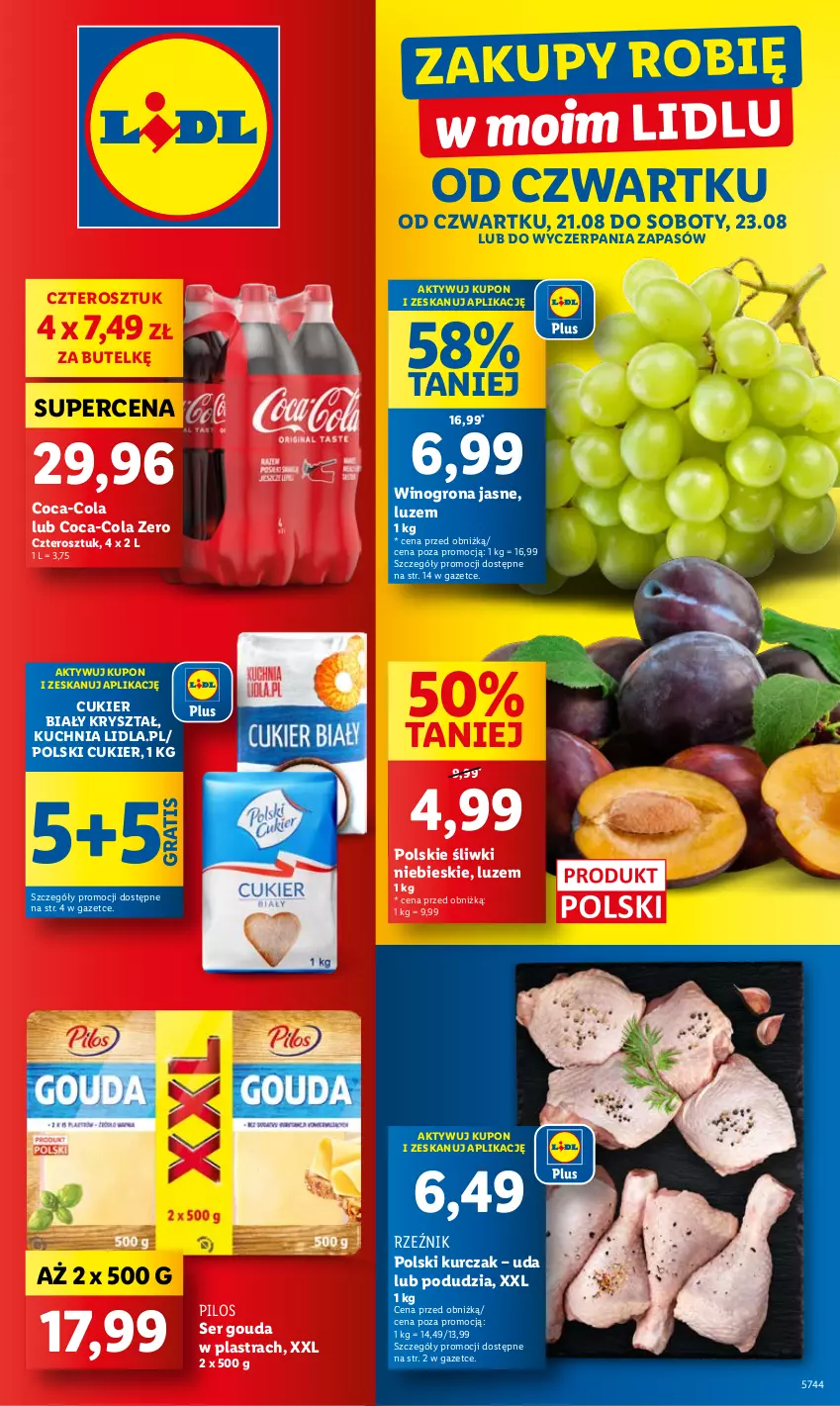 Gazetka promocyjna Lidl - GAZETKA - ważna 21.08 do 23.08.2025 - strona 1 - produkty: Coca-Cola, Cukier, Gouda, Gra, Kuchnia, Kurczak, Pilos, Ser, Wino, Winogrona