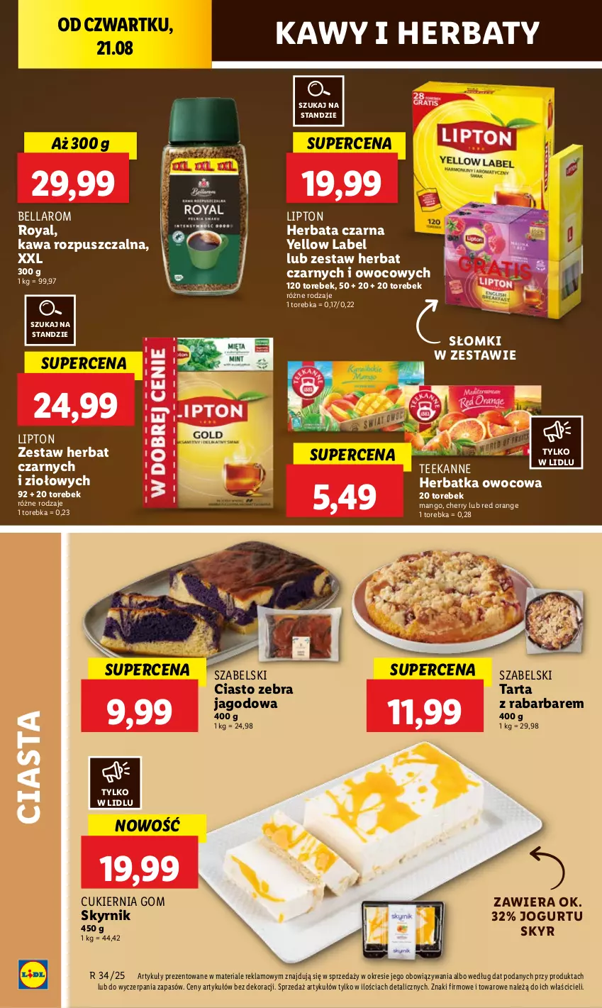 Gazetka promocyjna Lidl - GAZETKA - ważna 21.08 do 23.08.2025 - strona 46 - produkty: Bell, Bella, Cukier, Herbata, Herbata czarna, Jogurt, Kawa, Kawa rozpuszczalna, Lipton, Mango, Tarta, Teekanne, Torebka