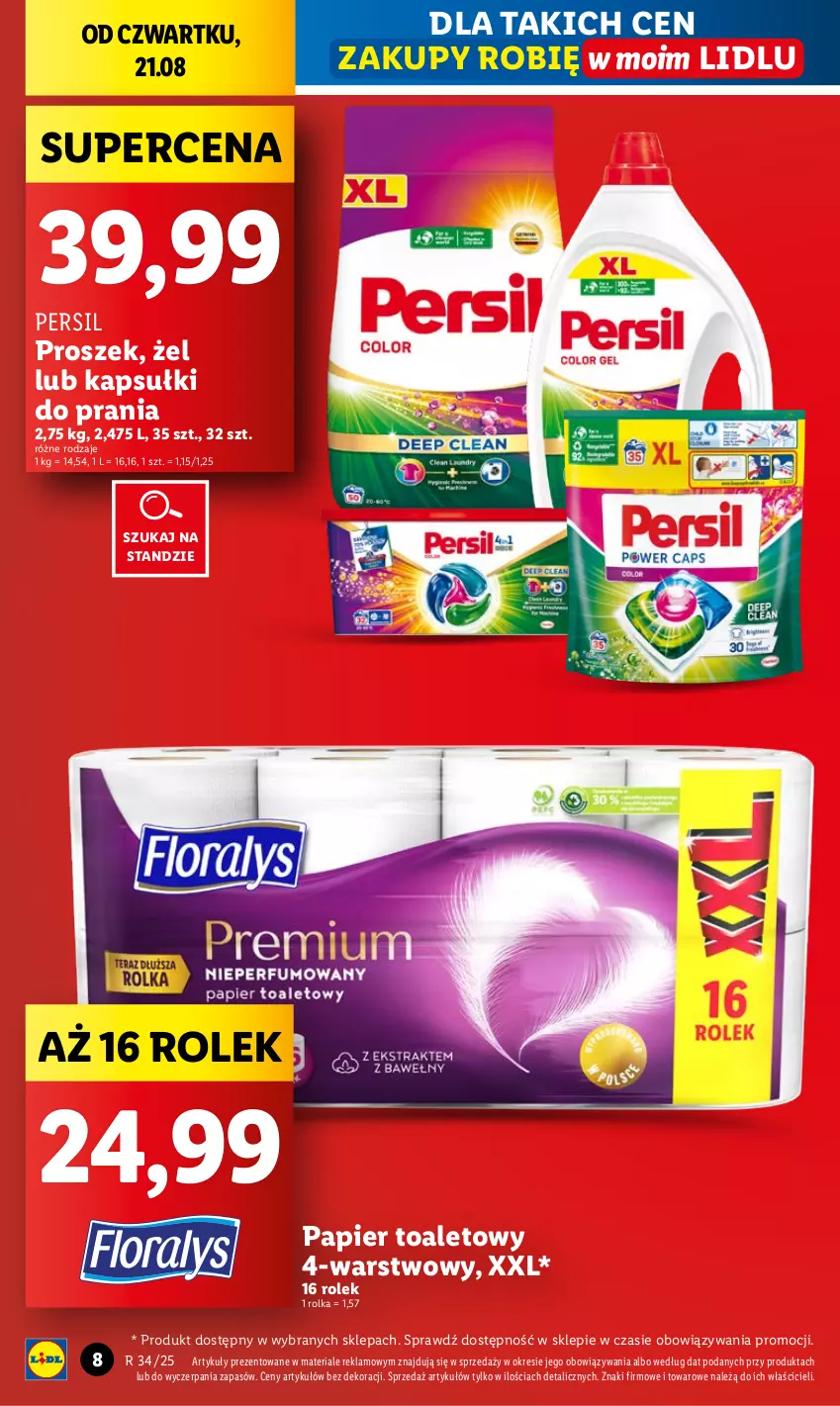 Gazetka promocyjna Lidl - GAZETKA - ważna 21.08 do 23.08.2025 - strona 8 - produkty: Kapsułki do prania, Papier, Papier toaletowy, Persil
