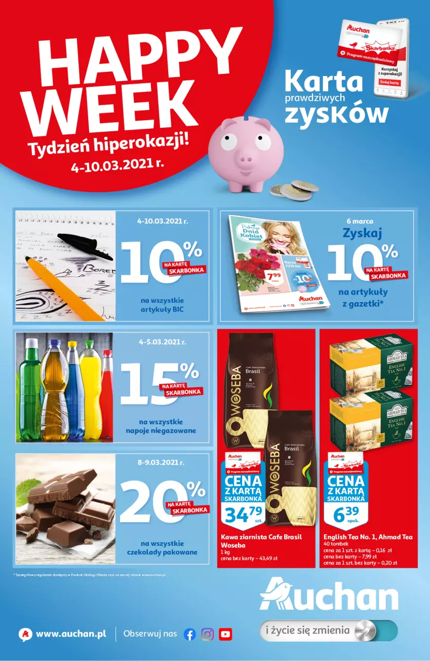 Gazetka promocyjna Auchan - Skarbonka #9 - ważna 04.03 do 10.03.2021 - strona 1 - produkty: BIC, Kawa, Kawa ziarnista, Napoje, Woseba