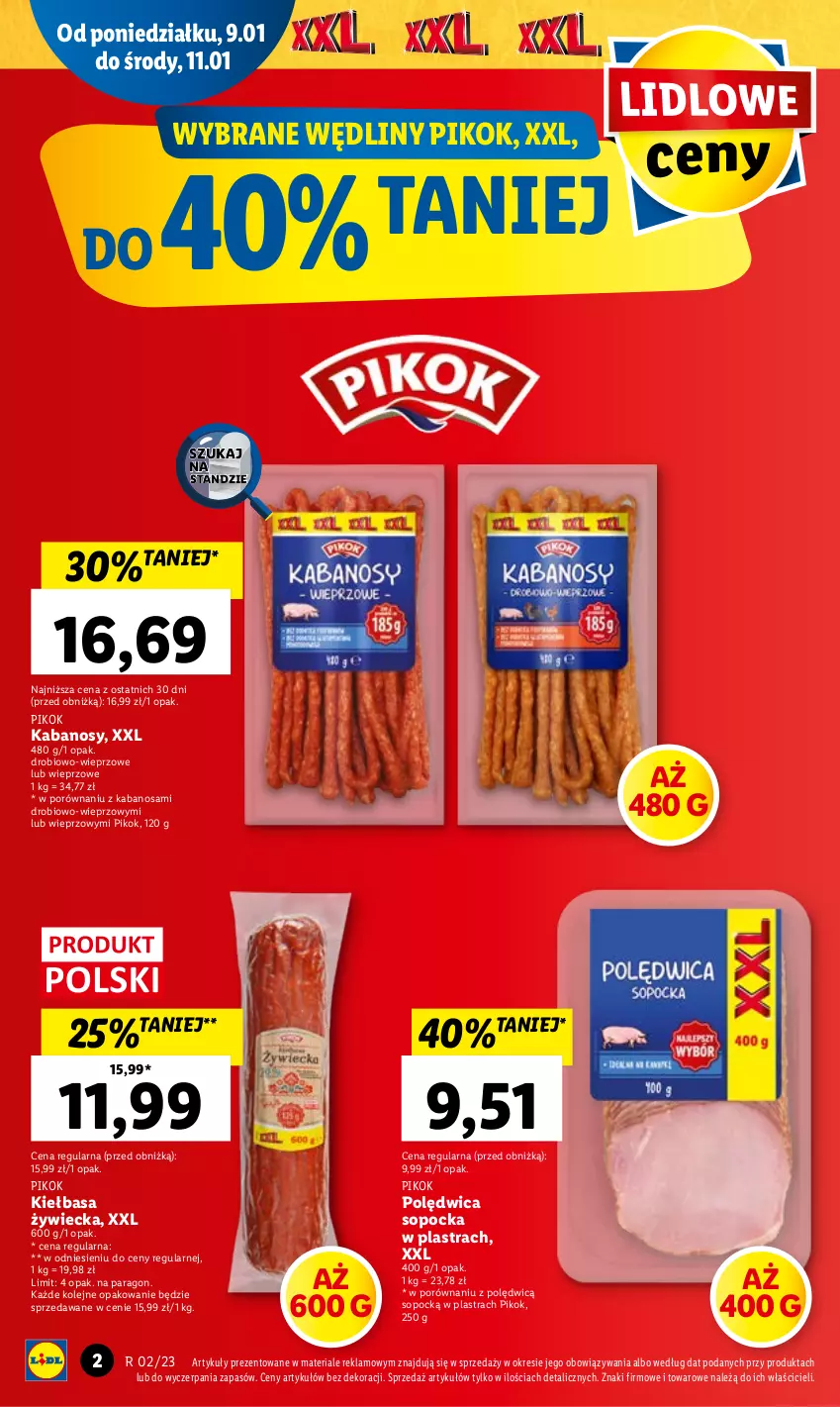 Gazetka promocyjna Lidl - GAZETKA - ważna 09.01 do 11.01.2023 - strona 2 - produkty: Kabanos, Kiełbasa, Olej, PIKOK, Polędwica, Por