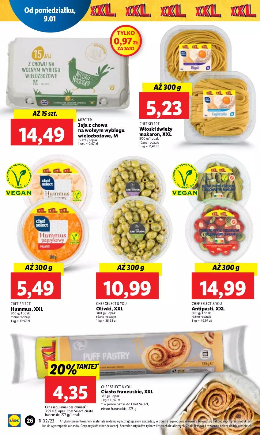 Gazetka promocyjna Lidl - GAZETKA - ważna 09.01 do 11.01.2023 - strona 30 - produkty: Ciasto francuskie, Hummus, Jaja, Makaron, Mus, Oliwki, Por