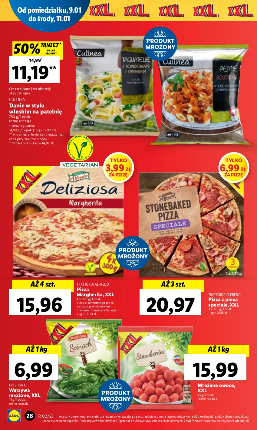 Gazetka promocyjna Lidl - GAZETKA - ważna 09.01 do 11.01.2023 - strona 32 - produkty: Edam, Mozzarella, Owoce, Piec, Pizza, Pizza margherita, Ser, Sos, Warzywa