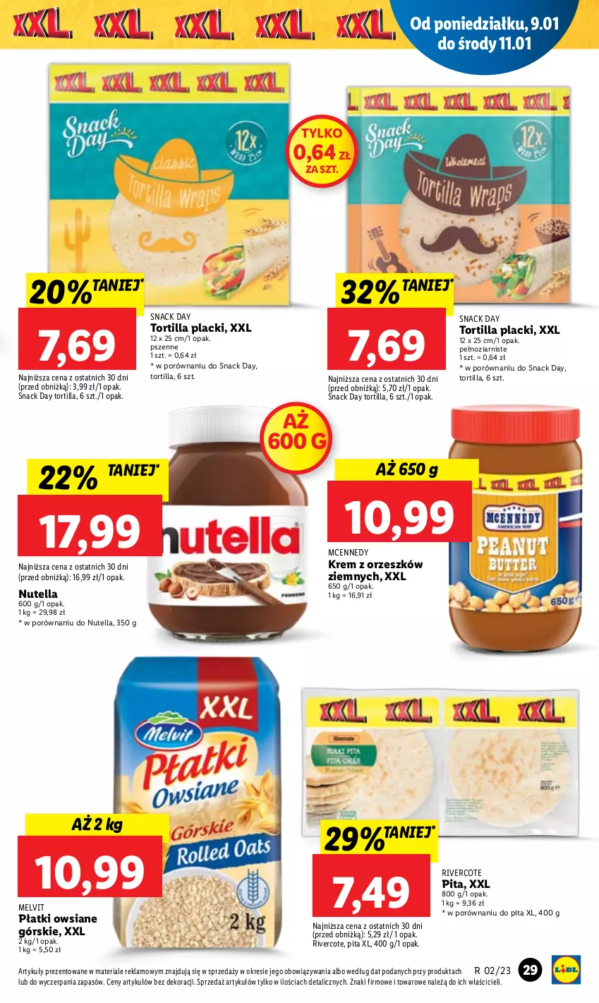 Gazetka promocyjna Lidl - GAZETKA - ważna 09.01 do 11.01.2023 - strona 33 - produkty: Lack, Melvit, Nutella, Płatki owsiane, Por, Tortilla