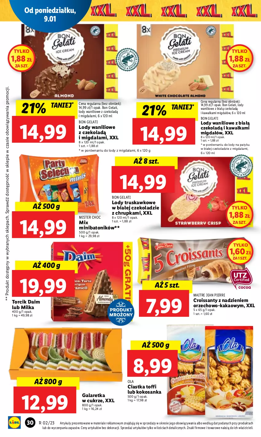 Gazetka promocyjna Lidl - GAZETKA - ważna 09.01 do 11.01.2023 - strona 34 - produkty: Baton, Ciastka, Croissant, Gala, Galaretka, Kakao, Kawa, Kokos, Lody, Milka, Por, Tonik