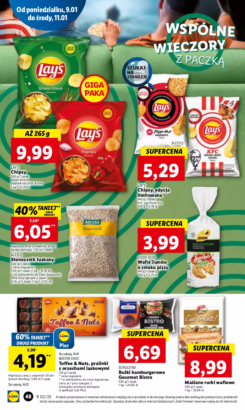 Gazetka promocyjna Lidl - GAZETKA - ważna 09.01 do 11.01.2023 - strona 52 - produkty: Burger, Chipsy, Hamburger, Lay’s, Pizza, Rurki