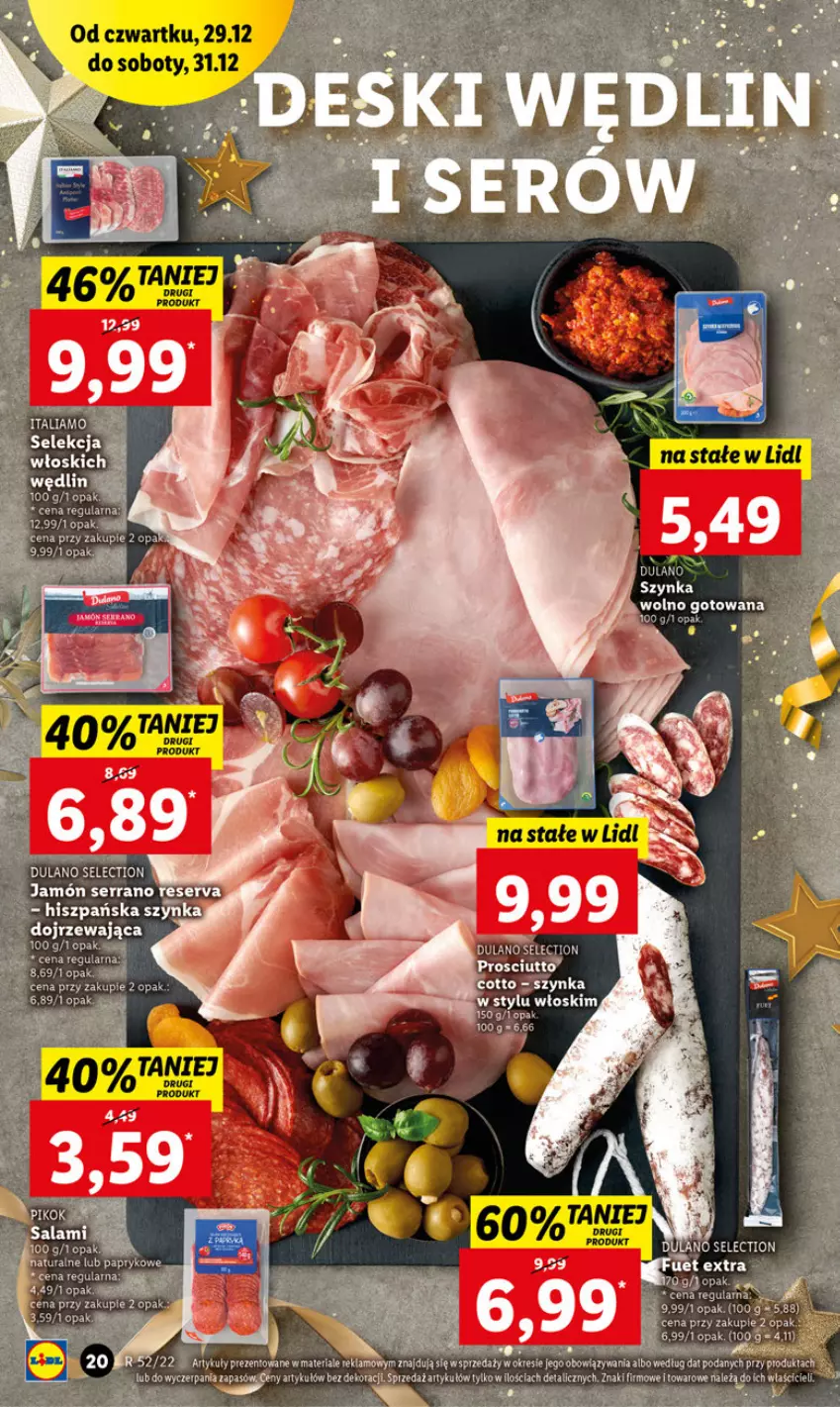 Gazetka promocyjna Lidl - GAZETKA - ważna 29.12 do 31.12.2022 - strona 20 - produkty: Jamón serrano, Prosciutto, Ser, Szynka