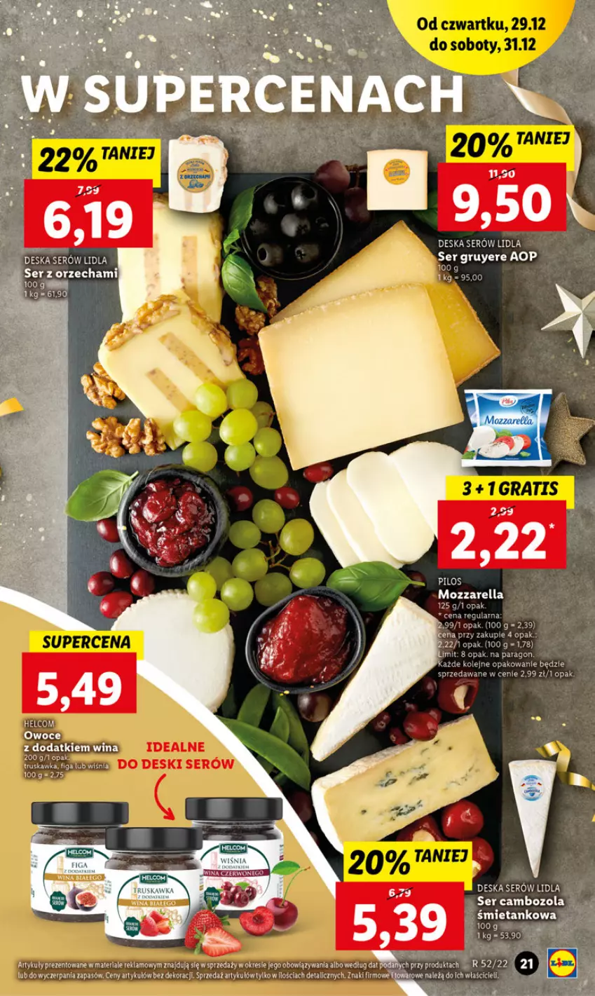 Gazetka promocyjna Lidl - GAZETKA - ważna 29.12 do 31.12.2022 - strona 21 - produkty: Deska serów, Mozzarella, Olej, Owoce, Pilos, Ser