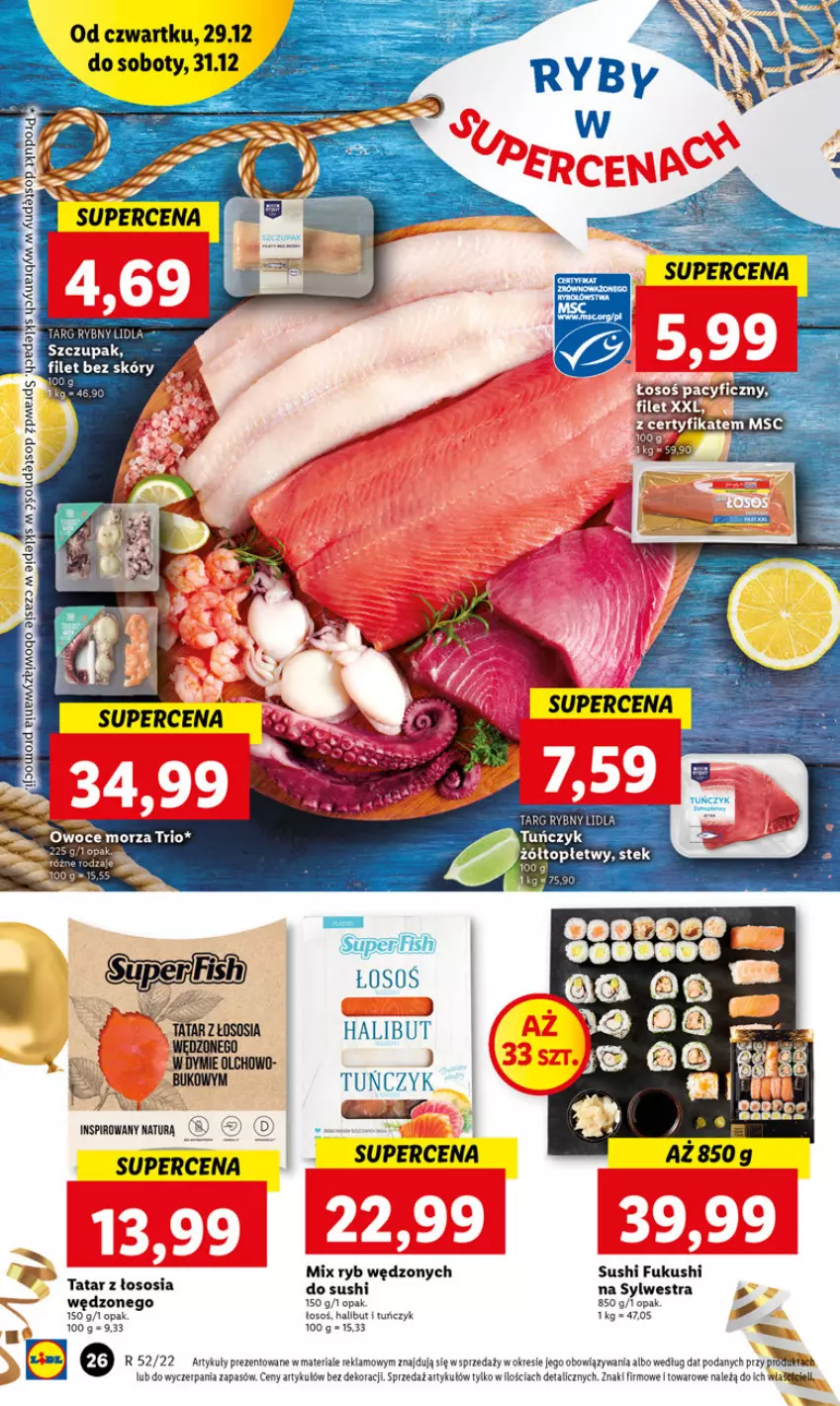 Gazetka promocyjna Lidl - GAZETKA - ważna 29.12 do 31.12.2022 - strona 26 - produkty: Halibut, LG, Sos, Sushi, Tuńczyk