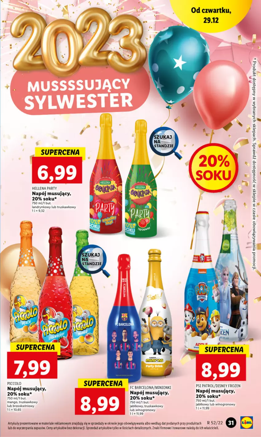 Gazetka promocyjna Lidl - GAZETKA - ważna 29.12 do 31.12.2022 - strona 33 - produkty: Disney, Frozen, Hellena, Mango, Mus, Napój, Napój musujący, Psi Patrol, Sok, Wino