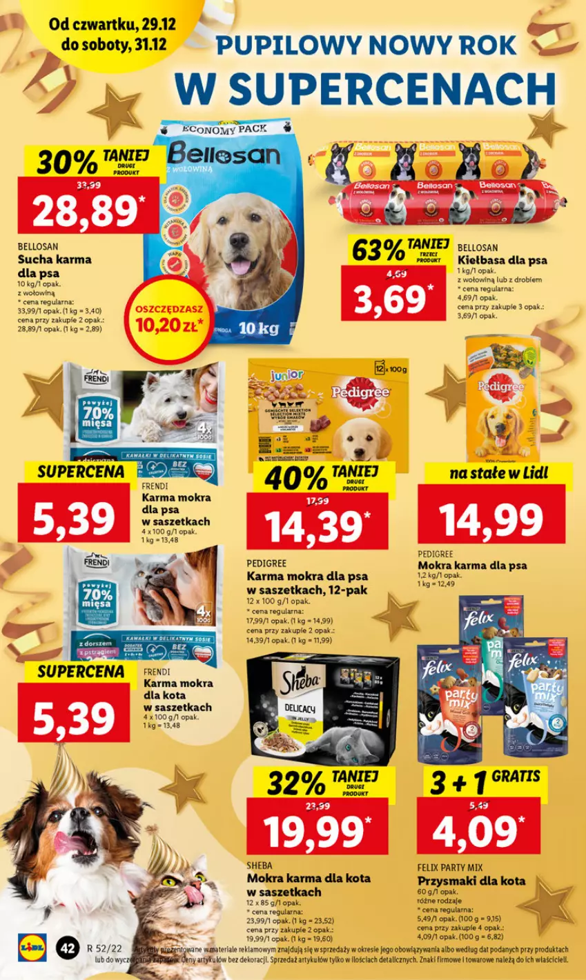 Gazetka promocyjna Lidl - GAZETKA - ważna 29.12 do 31.12.2022 - strona 44 - produkty: Bell, Dorsz, Felix, Gra, Kawa, Kiełbasa, Mokra karma, Pedigree, Przysmaki, Sheba, Sos, Sucha karma