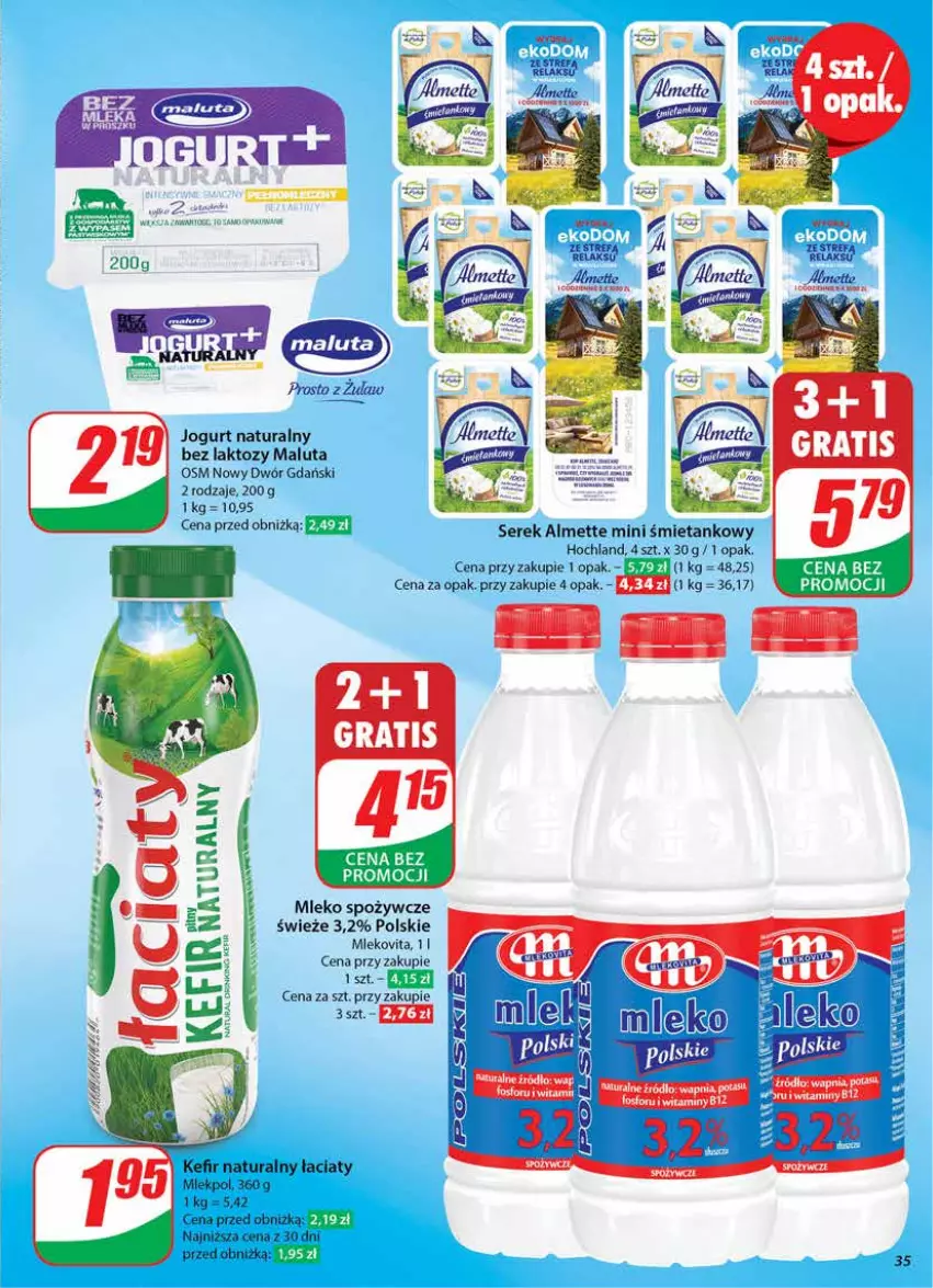 Gazetka promocyjna Dino - Gazetka 41 / 2024 - ważna 09.10 do 15.10.2024 - strona 35 - produkty: Almette, Hochland, Jogurt, Jogurt naturalny, Kefir, Kefir naturalny, Mleko, Mlekovita, Ser, Serek