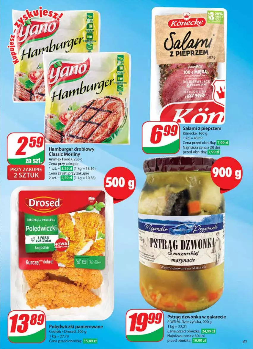 Gazetka promocyjna Dino - Gazetka 41 / 2024 - ważna 09.10 do 15.10.2024 - strona 41 - produkty: Burger, Gala, Hamburger, Kurczak, Morliny, Pieprz, Polędwiczki panierowane, Pstrąg, Pstrąg dzwonka, Salami