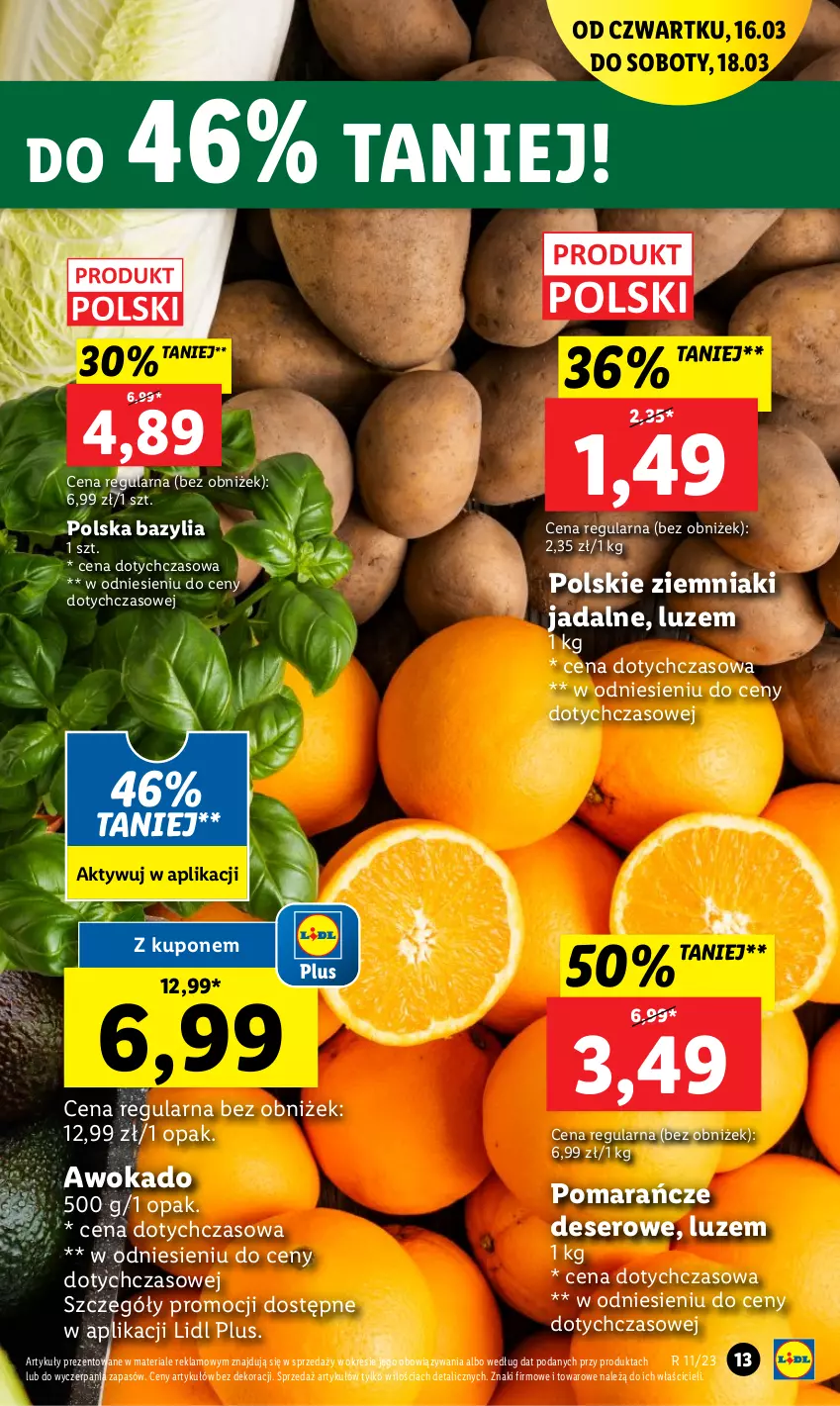 Gazetka promocyjna Lidl - GAZETKA - ważna 16.03 do 18.03.2023 - strona 13 - produkty: Bazyl, Bazylia, Deser, Pomarańcze, Ser, Ziemniaki