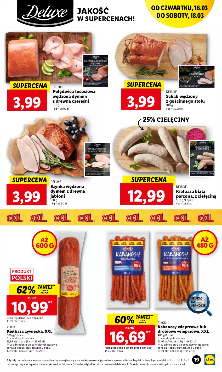 Gazetka promocyjna Lidl - GAZETKA - ważna 16.03 do 18.03.2023 - strona 19 - produkty: Kabanos, Kiełbasa, Kiełbasa biała, PIKOK, Polędwica, Sos, Szynka