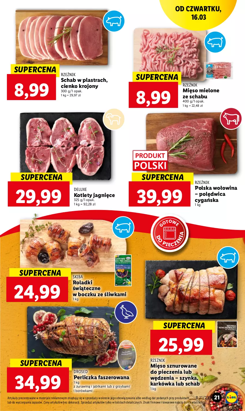 Gazetka promocyjna Lidl - GAZETKA - ważna 16.03 do 18.03.2023 - strona 21 - produkty: Borówka, Fa, Jabłka, Kotlet, Mięso, Mięso mielone, Perliczka, Piec, Polędwica, Szynka, Wołowina