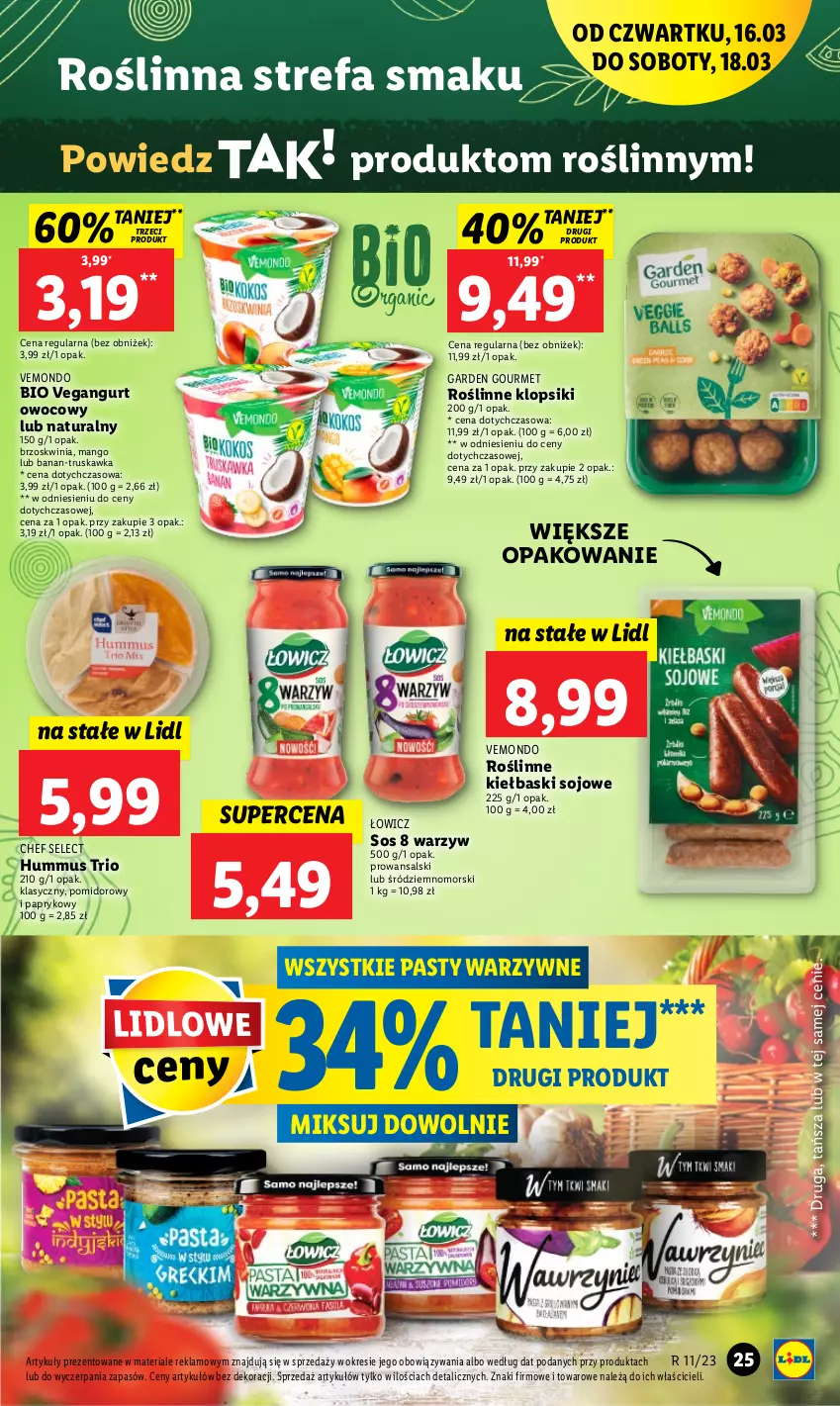 Gazetka promocyjna Lidl - GAZETKA - ważna 16.03 do 18.03.2023 - strona 25 - produkty: Fa, Hummus, Klopsiki, Mango, Mus, Roślinne kiełbaski, Sos, Vegangurt