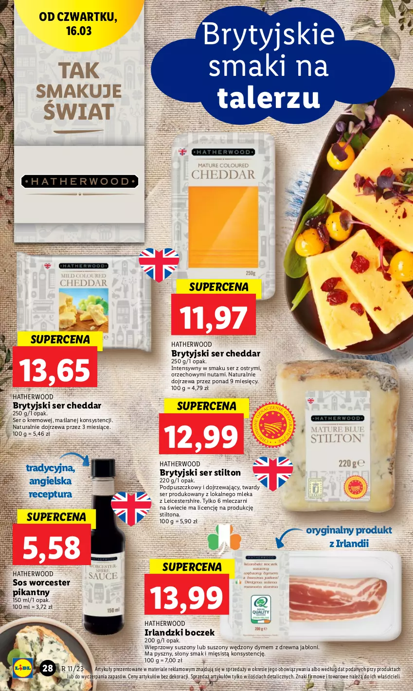 Gazetka promocyjna Lidl - GAZETKA - ważna 16.03 do 18.03.2023 - strona 28 - produkty: Boczek, Cheddar, Gin, Ser, Sos, Talerz