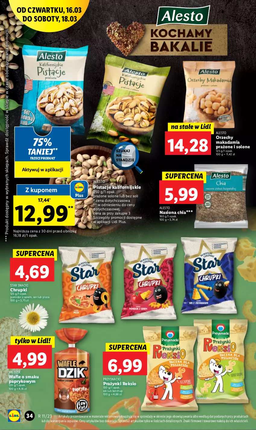 Gazetka promocyjna Lidl - GAZETKA - ważna 16.03 do 18.03.2023 - strona 34 - produkty: Chia, Chrupki, Ketchup, O nas, Pistacje, Pizza, Przysnacki, Ser, Sól, Wafle