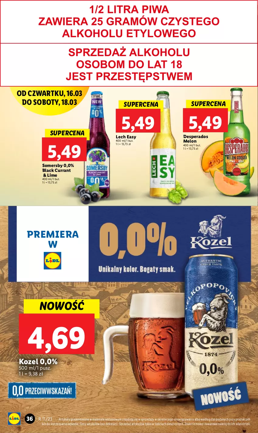 Gazetka promocyjna Lidl - GAZETKA - ważna 16.03 do 18.03.2023 - strona 36 - produkty: Desperados, Kozel, Lack, Melon, Somersby