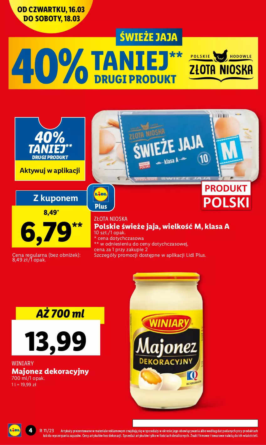 Gazetka promocyjna Lidl - GAZETKA - ważna 16.03 do 18.03.2023 - strona 4 - produkty: Jaja, Majonez, Winiary