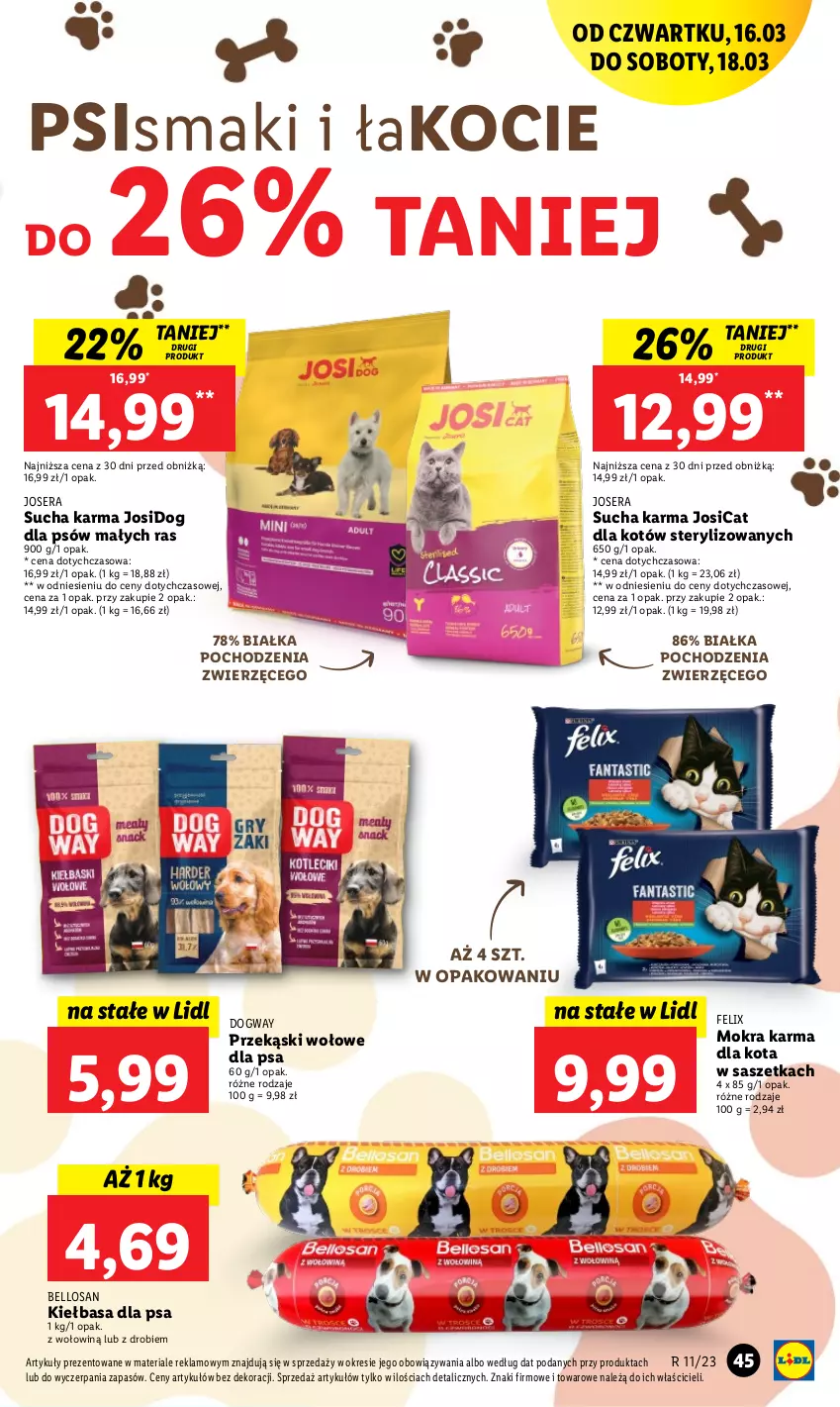 Gazetka promocyjna Lidl - GAZETKA - ważna 16.03 do 18.03.2023 - strona 47 - produkty: Bell, Felix, Josera, Kiełbasa, Koc, Mokra karma, Ser, Sucha karma