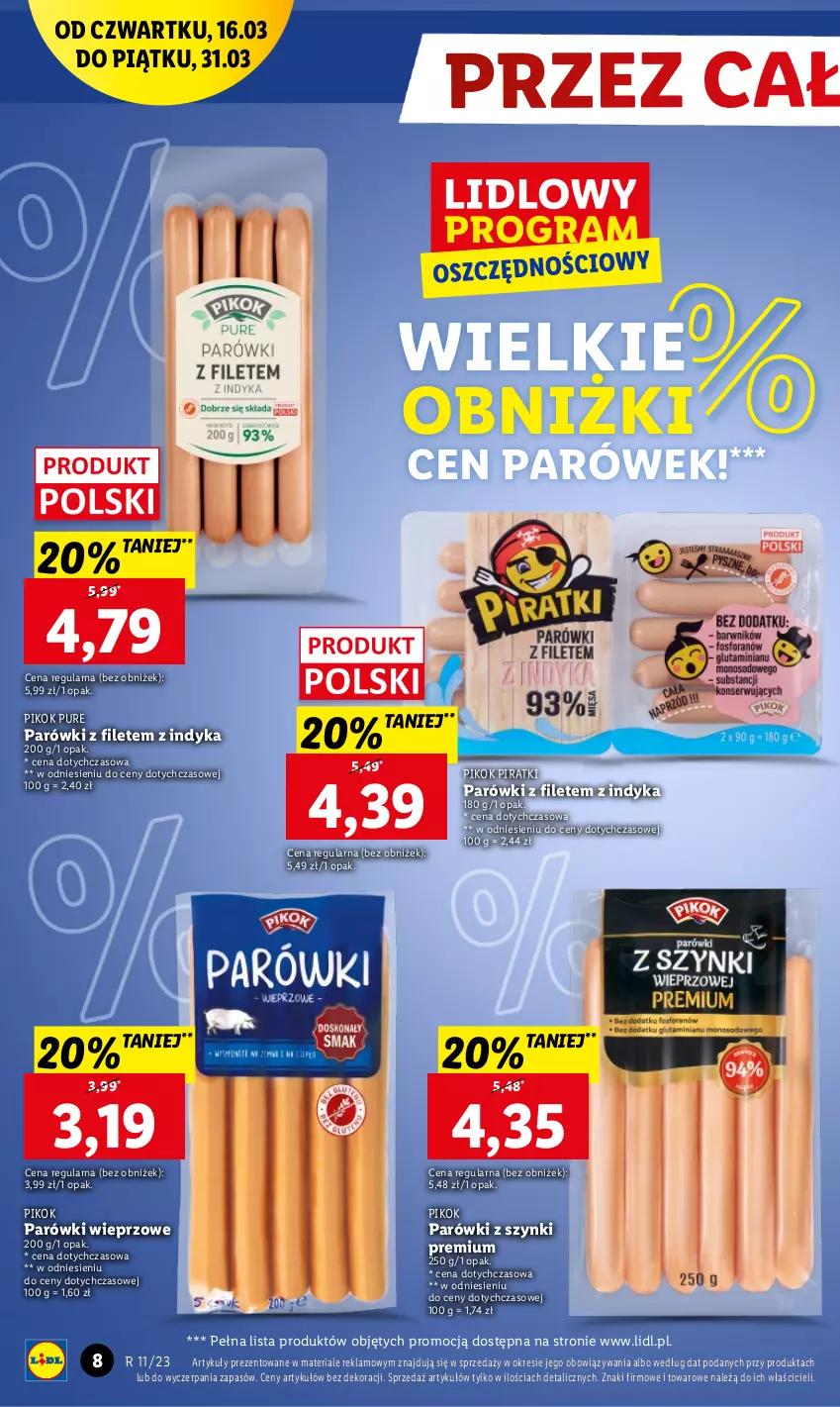 Gazetka promocyjna Lidl - GAZETKA - ważna 16.03 do 18.03.2023 - strona 8 - produkty: Parówki, Parówki z szynki, PIKOK, Pur