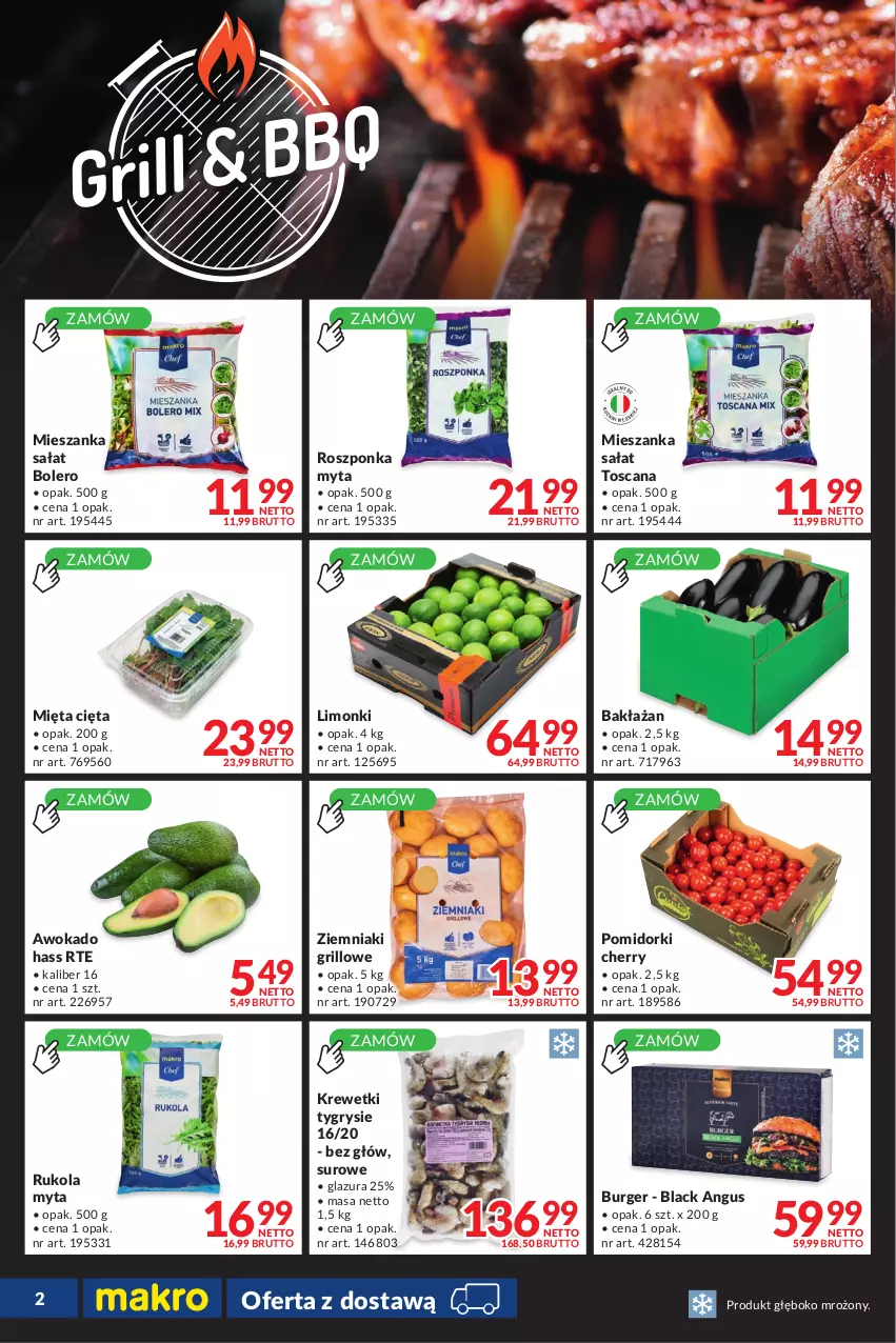 Gazetka promocyjna Makro - [Oferta promocyjna] Dostawy - ważna 26.07 do 22.08.2022 - strona 2 - produkty: Burger, Glazura, Grill, Gry, Krewetki, Lack, Lazur, Mieszanka sałat, Mięta, Pomidorki, Roszponka, Rukola, Sałat, Ziemniaki