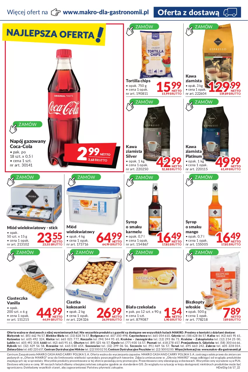 Gazetka promocyjna Makro - [Oferta promocyjna] Dostawy - ważna 26.07 do 22.08.2022 - strona 8 - produkty: Biszkopty, Ciastka, Coca-Cola, Czekolada, Gra, Kawa, Kawa ziarnista, Kokos, Kosz, Mango, Miód, Napój, Napój gazowany, Piec, Rum, Sanki, Sos, Syrop, Szal, Tortilla, Tortilla Chips