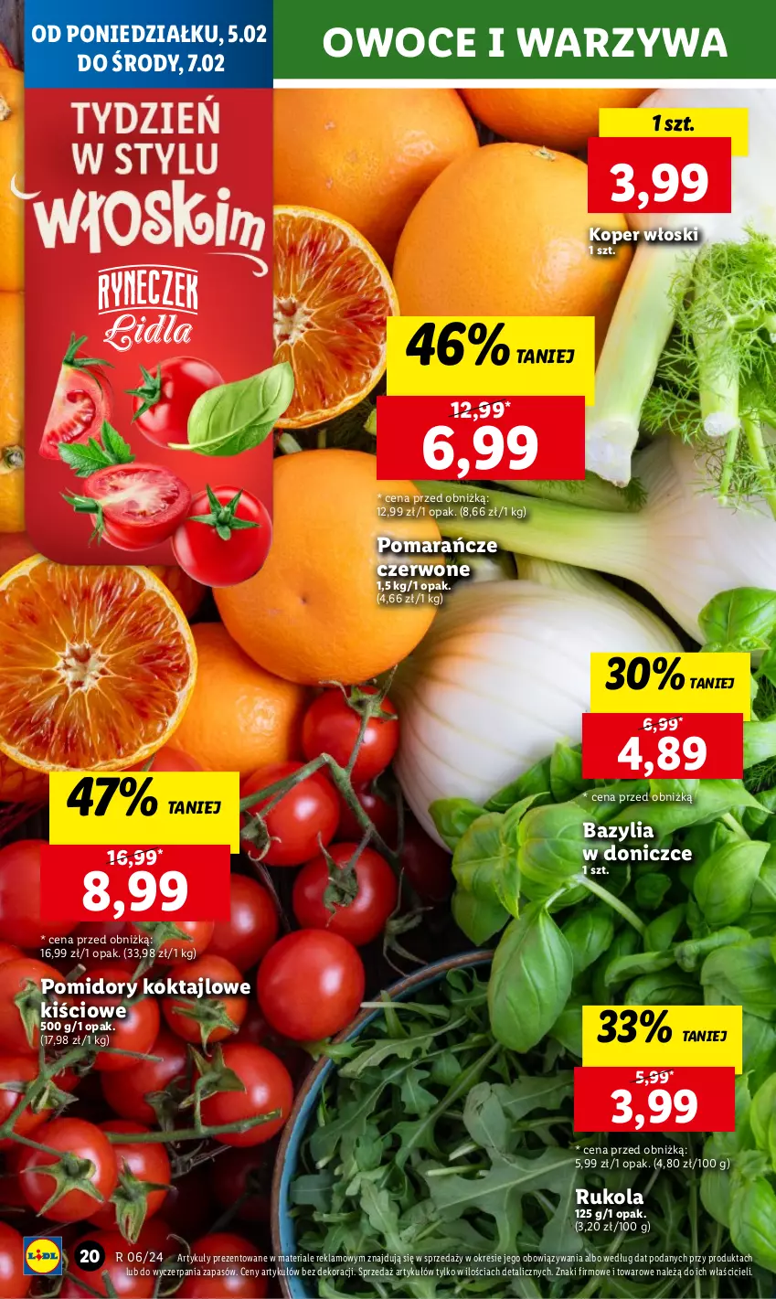 Gazetka promocyjna Lidl - GAZETKA - ważna 05.02 do 07.02.2024 - strona 24 - produkty: Bazyl, Bazylia, Koper włoski, Owoce, Pomarańcze, Pomidory, Rukola, Warzywa