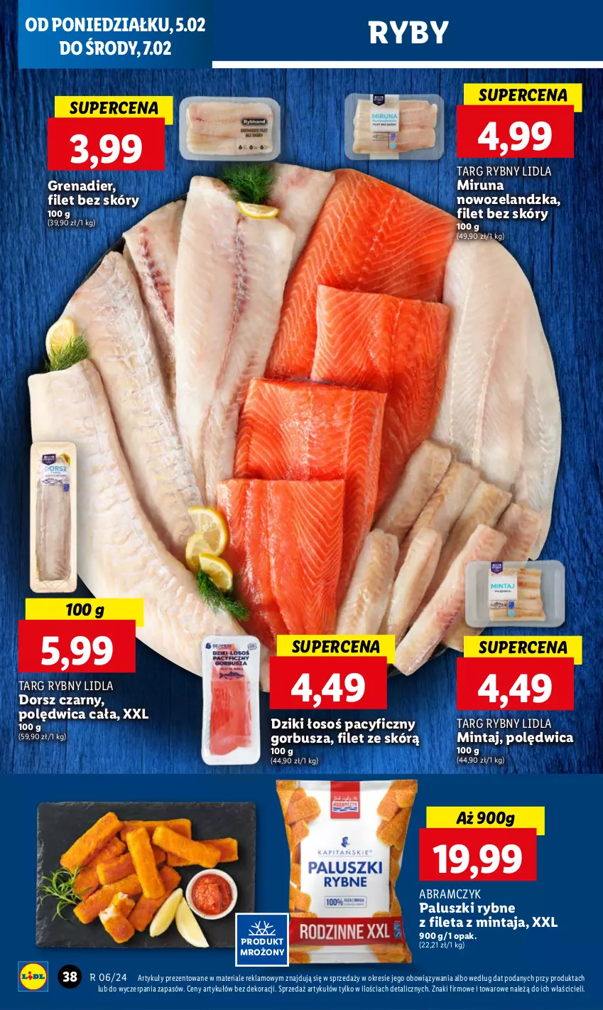 Gazetka promocyjna Lidl - GAZETKA - ważna 05.02 do 07.02.2024 - strona 42 - produkty: Dorsz, Grenadier, Mintaj, Miruna, Paluszki rybne, Polędwica