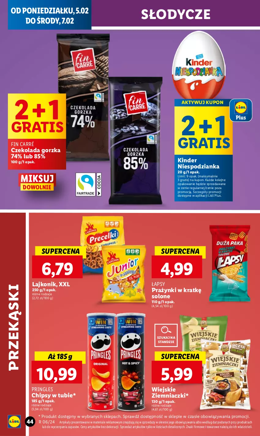 Gazetka promocyjna Lidl - GAZETKA - ważna 05.02 do 07.02.2024 - strona 48 - produkty: Chipsy, Czekolada, Czekolada gorzka, Gra, Kinder, Lajkonik, Olej, Pringles