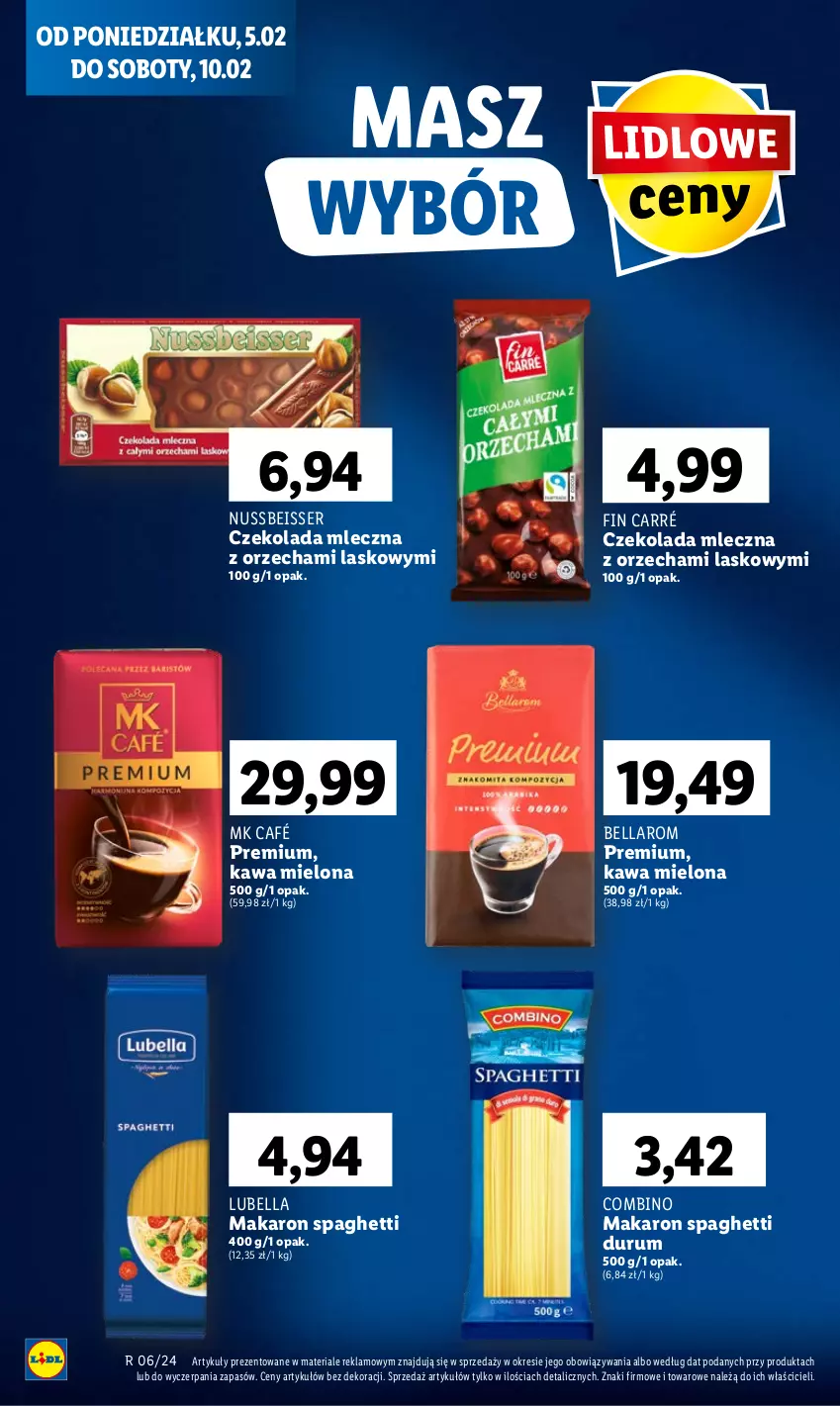 Gazetka promocyjna Lidl - GAZETKA - ważna 05.02 do 07.02.2024 - strona 54 - produkty: Bell, Bella, Czekolada, Czekolada mleczna, Kawa, Kawa mielona, Lubella, Makaron, Rum, Ser, Spaghetti