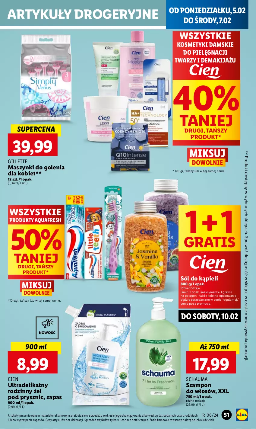 Gazetka promocyjna Lidl - GAZETKA - ważna 05.02 do 07.02.2024 - strona 59 - produkty: Aquafresh, Gillette, Gra, Makijaż, Olej, Schauma, Sól, Sól do kąpieli, Szampon