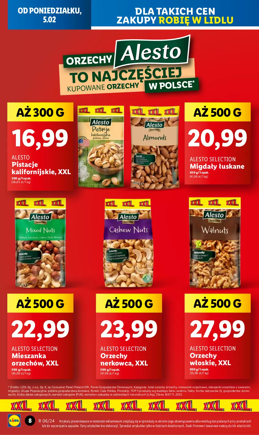 Gazetka promocyjna Lidl - GAZETKA - ważna 05.02 do 07.02.2024 - strona 8 - produkty: Fa, Migdały, Migdały łuskane, Orzechy włoskie, Pistacje, Top