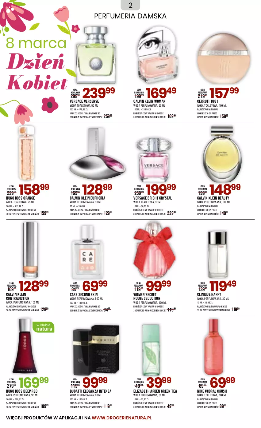 Gazetka promocyjna Drogerie Natura - Gazetka Drogerie Natura - ważna 04.03 do 02.04.2024 - strona 2 - produkty: Calvin Klein, Cerruti, Clin, Clinique, Elizabeth Arden, Hugo Boss, Nike, Perfum, Versace, Woda, Woda perfumowana, Woda toaletowa