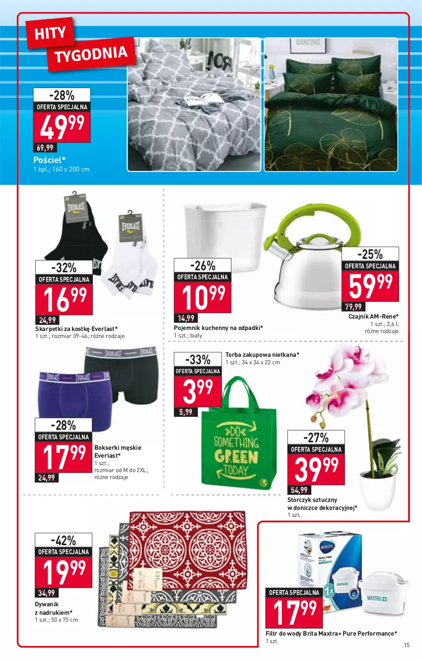 Gazetka promocyjna Stokrotka - Market - ważna 10.03 do 16.03.2022 - strona 15 - produkty: Bokserki, Brit, Brita, Brita Maxtra, Czajnik, Dywan, Dywanik, Karp, Pojemnik, Pościel, Pur, Ser, Skarpetki, Storczyk, Torba