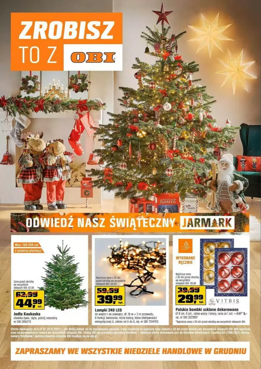 Gazetka promocyjna Obi - ważna 06.12 do 24.12.2023 - strona 1 - produkty: Bombki, Choinka, Fa, Inka, Kask