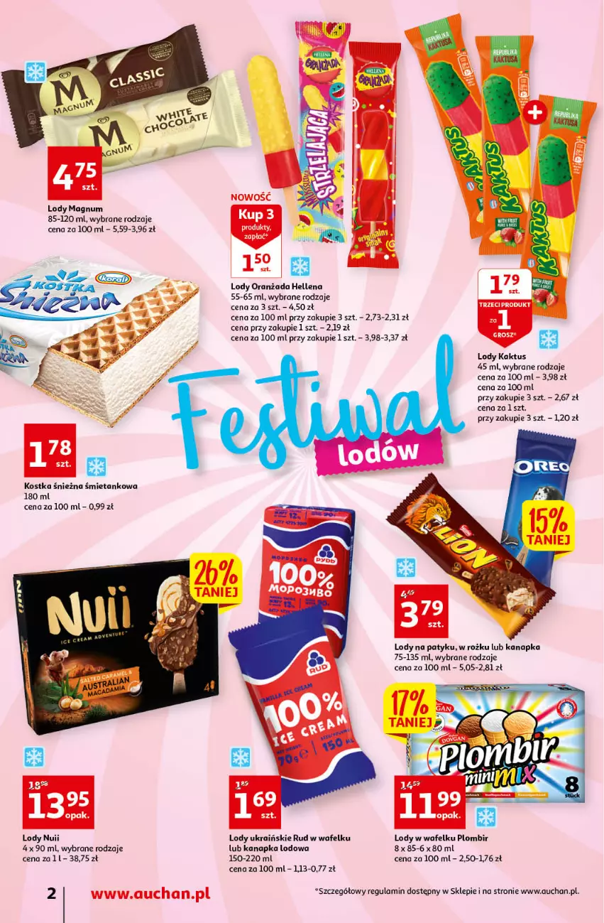 Gazetka promocyjna Auchan - przeNISKIE CENY Prze SŁONECZNE oferty Supermarkety - ważna 30.06 do 06.07.2022 - strona 2 - produkty: Hellena, Kaktus, Lody, Oranżada