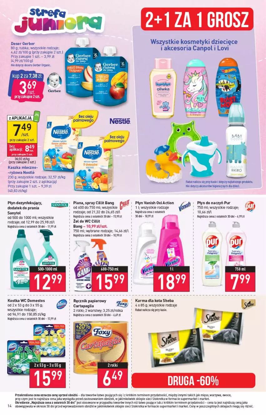 Gazetka promocyjna Stokrotka - Supermarket - ważna 20.07 do 26.07.2023 - strona 15 - produkty: Canpol, Cillit Bang, Deser, Dzieci, Gerber, LG, Lovi, Mięso, Owoce, Papier, Pur, Ręcznik, Rolki, Ryż, Sanytol, Ser, Sheba, Vanish, Warzywa